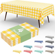 4 Packs Buffalo Disposable Table Cloth, 54 x 108 Inch Waterproof Plastic Tablecl