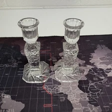 Bohemia Czech Cut Crystal 2 Vintage Candlestick Candle Holders Pinwheel 5 7/8"