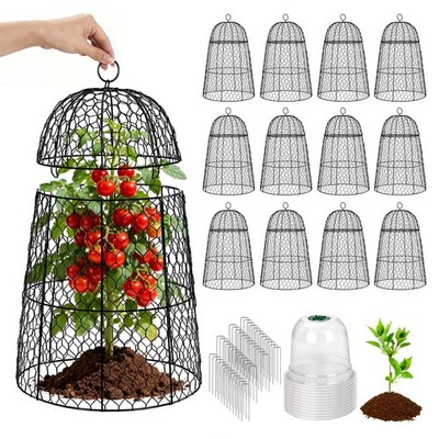 Garden Cloches 12 Pack XL Metal 17 Height Rustproof Black Plants Chicken Wire