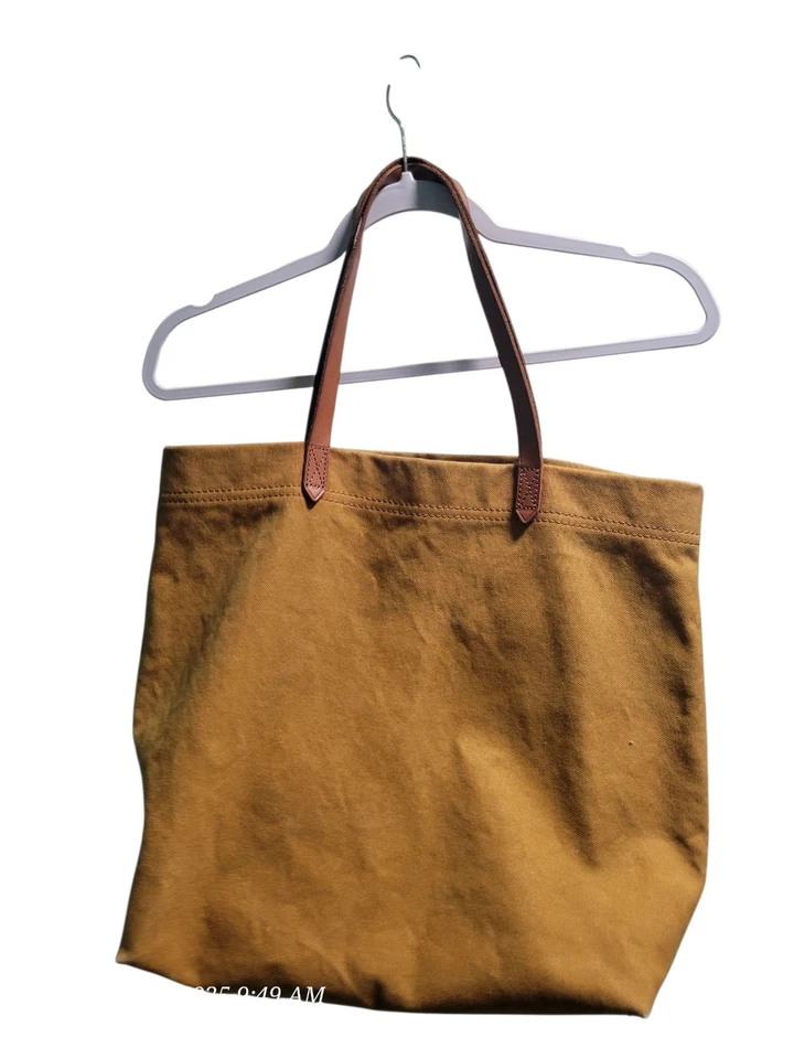 Bolso de mano mediano de lona Madewell Transport correas de cuero ocre Foto 2 de 4