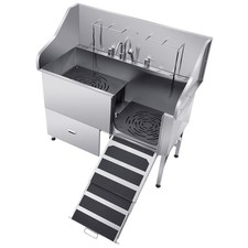 Uimoso 61 inch Stainless Steel Pet Dog Grooming Tub with Ramp  Storage Cabinet