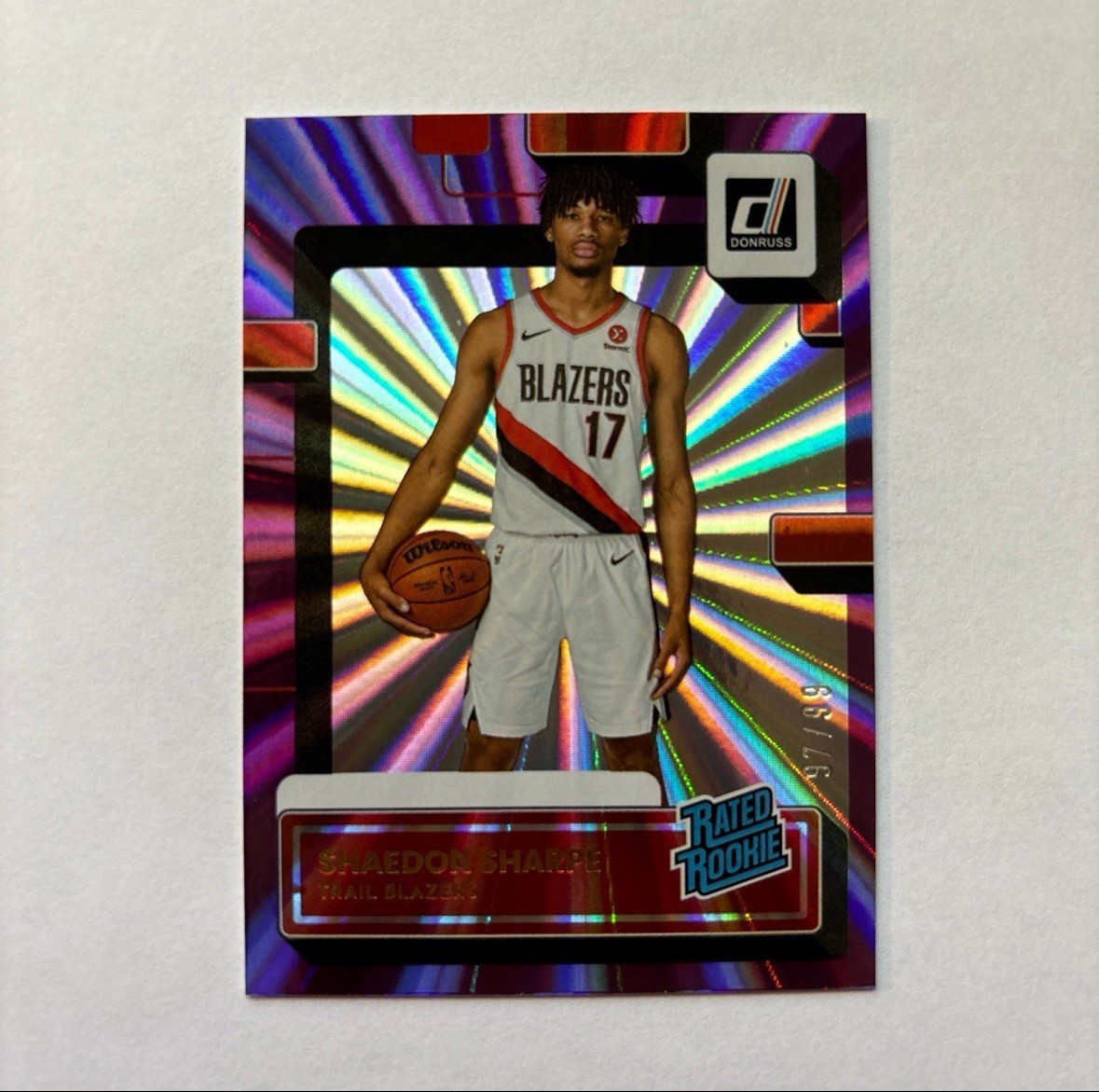2022-23 Panini Donruss - Rated Rookie Shaedon Sharpe #207 Holo Purple Laser /99