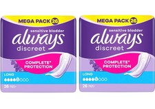 Always Discreet Incontinence Pads Women, Long, 52 High Absorbency Pads 26 x 2