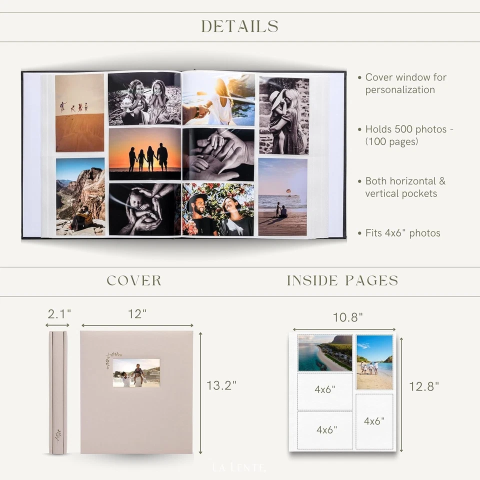 Luxury 500 Pocket Photo Album – Timeless Taupe Scrapbook for Memorable Moments - Image 4 of 4