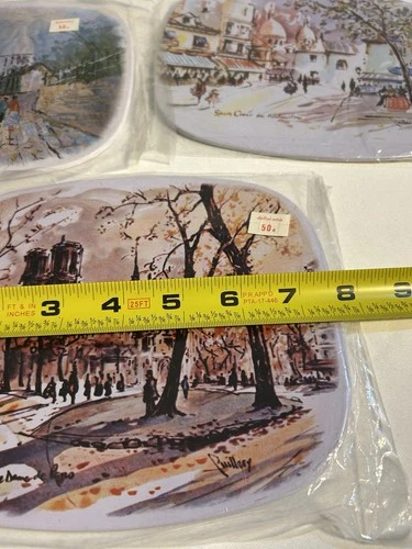 Vintage 1960s MCM Puillery Paris Scenes Trivets Set of 3 Action HK NOS Sealed image 2
