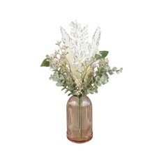 Collection White Floral Arrangement in Glass Vase 14.5 in H x 7.8 in W x 7.8 in