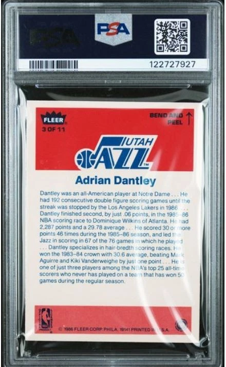Tarjeta adhesiva de baloncesto Fleer Adrian Dantley 1986 firmada #3 PSA/DNA 10 certificada Foto 3 de 3