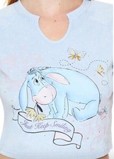 Winnie the Pooh EEYORE LEEP SMILING crop Baby Women  s Blue T Shirt size XL