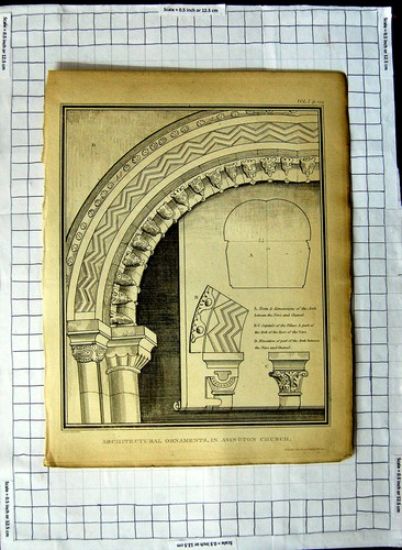 Original Old Antique Print Architecture Ornaments Avington Church Capitals