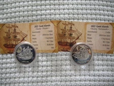 2022 Set of 2 Cook Islands Bounty Colorized Silver Coins 2 oz Fine with COA