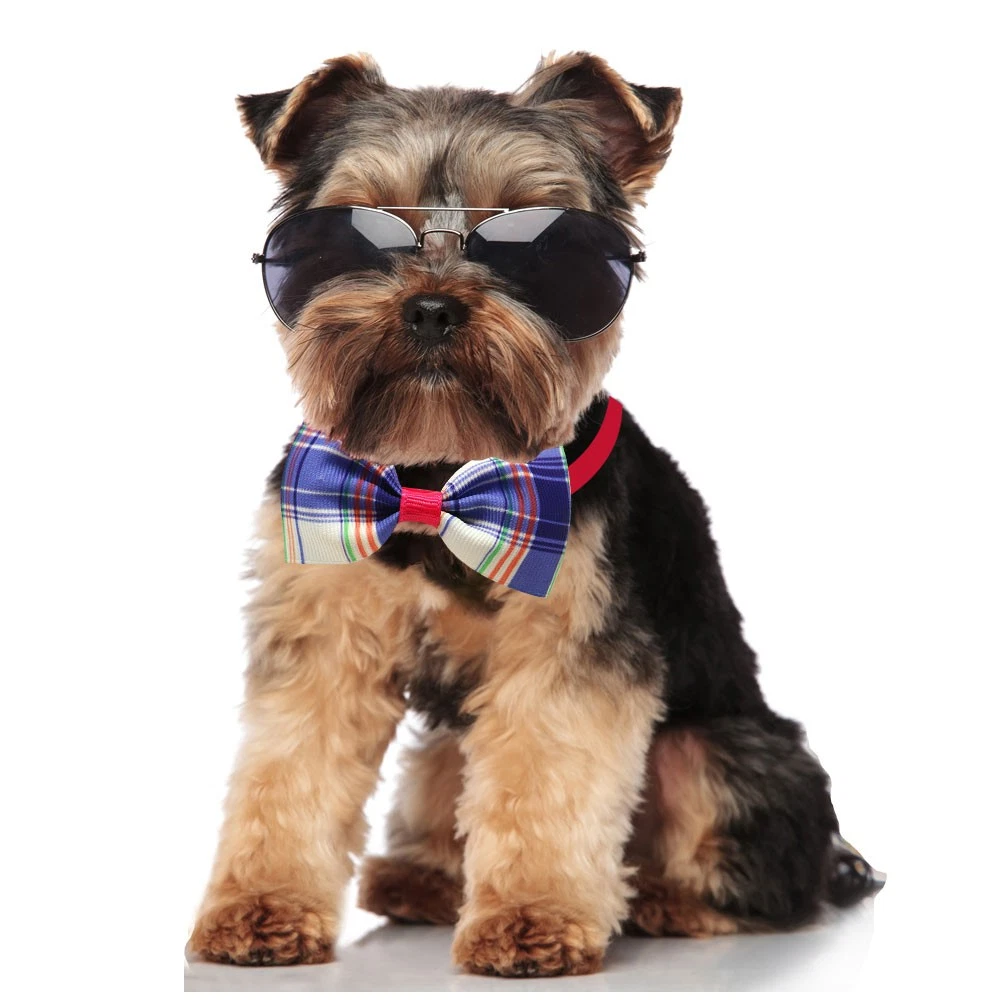 20 Pcs Pet Supplier Grid Design Dog Cat Bow Tie Adjustable Dog Collar Necktie