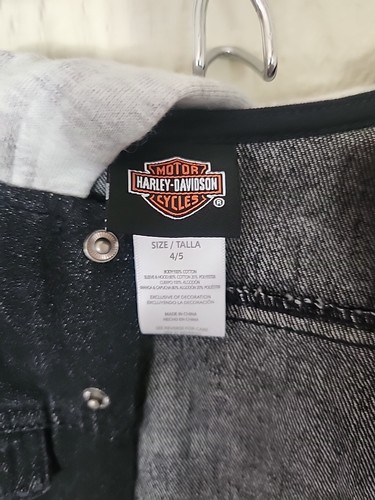 4/5t Kids Harley Davidson Button Up Hooded Jacket Black & Grey Youth - Picture 6 of 10