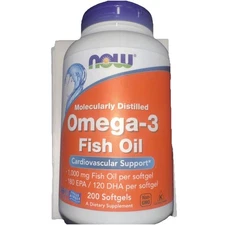 NOW Foods Omega 3 Fish Oil 1000 mg 200 Softgels. New And Sealed. Expires 01/28