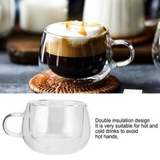 Image of 150ml DoubleLayer Glass Cup With Handle Transparent Coffee Mug For Home Kitchen^