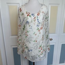 NWT Elena Baldi Made in Italy 100 Silk Cream Floral Lined Tunic Sz L