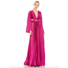 MAC DUGGAL Dress Size 4 Evening Gown NEW Fuchsia Pleated Cut Out Lace Up Back