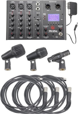 Drum Set Monitor Mixer System, Microphones for Bass, Snare & Overhead Cymbals