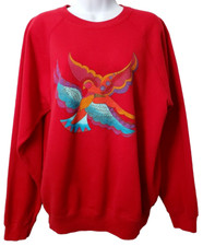 Vintage Laurel Burch Crew Sweatshirt L Birds Pullover Red Ethereal Hanes 90s
