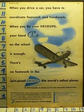 1946 ERCOUPE RIVERDALE MARYLAND AVIATION AIRCRAFT PLANE PILOT VINTAGE AD  K21