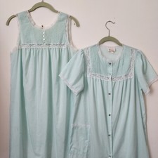 Vintage Barbizon Aqua Green Laced 2pc Robe  Sleeveless Nightgowns S/M