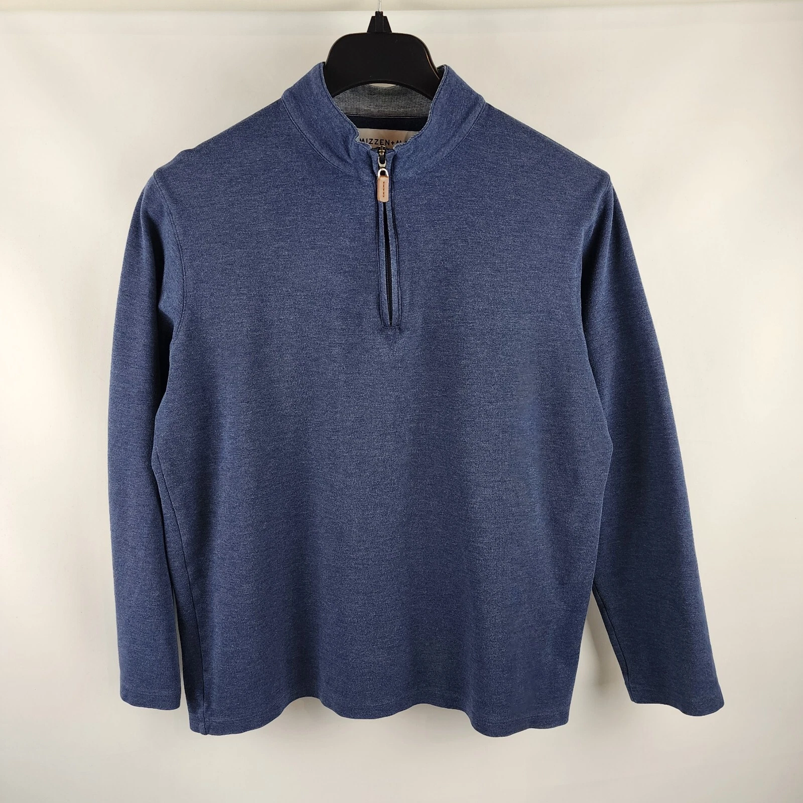 Mizzen + Main Sweater Sweatshirt Mens Large Navy Blue 1/4 Zip Pullover