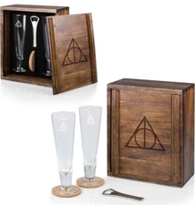 PICNIC TIME Harry Potter Deathly Hallows Drinking Glasses Gift Set Acacia Wood