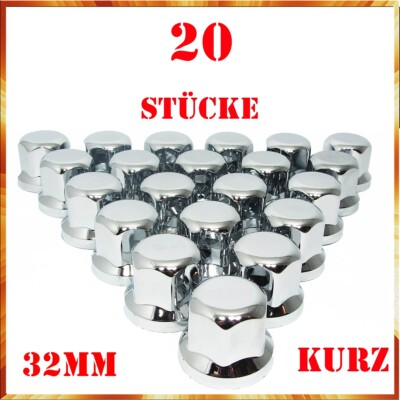 20x Radmutterkappen SW 32mm Kurz Chrom LKW Neue Kappen Abdeckung Radmutterschutz