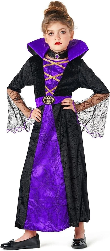 Disfraz de vampiro púrpura para niños Niñas Vestido de vampira Drácula Halloween 3-14 años Foto 2 de 4