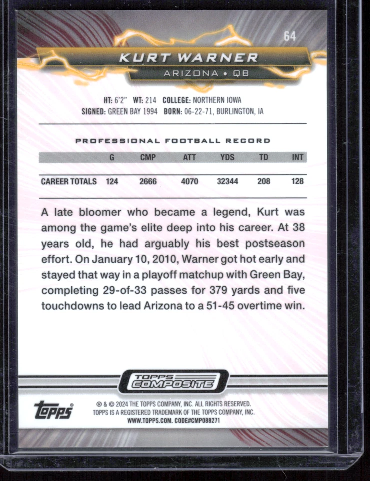 2023 Topps Composite Resurgence Kurt Warner Ruby Surge Refractor /199 #64 - Image 2 of 2