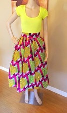 Beautiful Multicolor 100 Cotton African Wax Fabric Calf Length Skirt