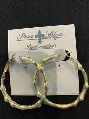 Catherine Stein Blye Gold Plated Hoops Semi Precious Stones Turquoise Earrings
