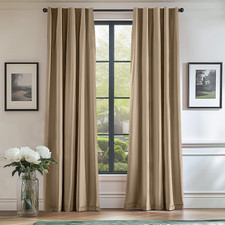 Beige Velvet Thermal Insulated Curtains 120" Long, Set of 2, Latte