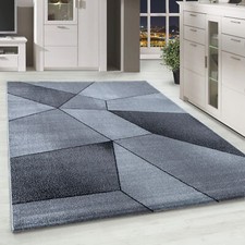Kurzflor Designer Teppich Abstrakt Gemustert Wohnzimmerteppich Grau Weiß Meliert
