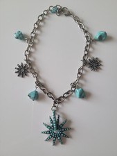 Silver Finish Metal Chain Boot Western Shoe Bracelet Turquoise Stone Horse Spur