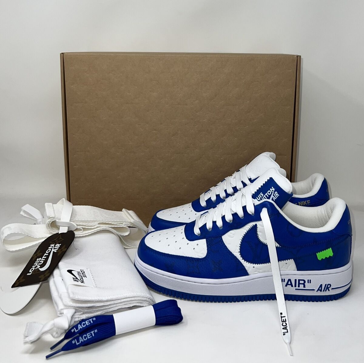 Louis Vuitton Nike Air Force 1 Low By Virgil Abloh White Blue Sneakers  Men's 6