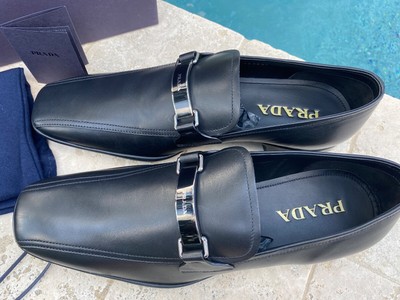 PRADA Leather Logo Loafer Slip-On Dress Shoes 4D2823 Black  display picture 1