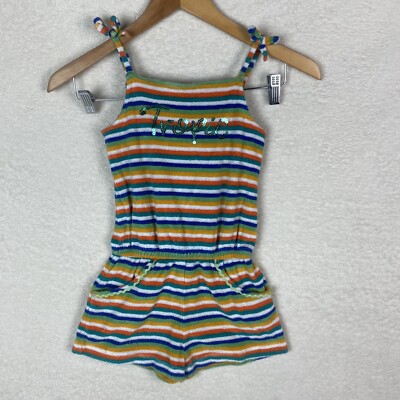 BOBOLI Girl's Striped Terry Beach Romper Size 6 Sequins Pockets