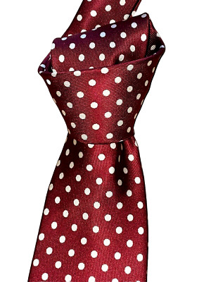 $125 NWT EDE & RAVENSCROFT Burgundy Ivory SPOTS Handmade 3.5'' Silk Twill tie UK