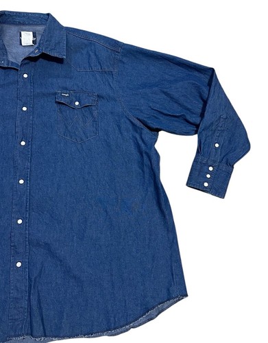 Wranger Denim Jean Shirt Men Size 3X Blue Pearl Snap Long Sleeve Western - Picture 4 of 10