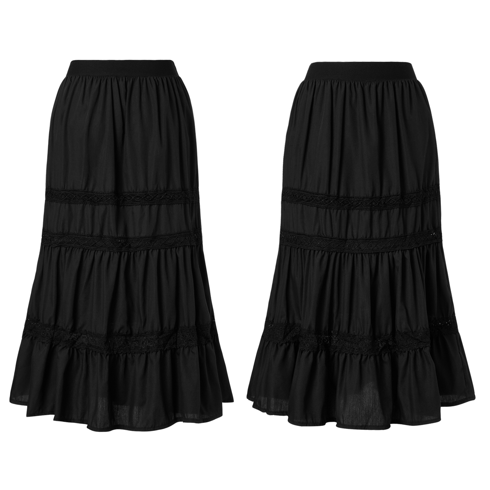 Lace Trim Skirt A Shape Women Maxi Skirts Loose Fit Ladies Pleated