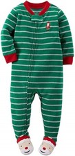 Carter's Fleece Green Christmas Striped Santa Sleeper Size 6 Months - NEW