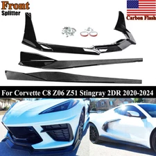 For Corvette C8 Z51 Stingray 20-24 CARBON FLASH BODY KITS Front Lip+Side Skirts