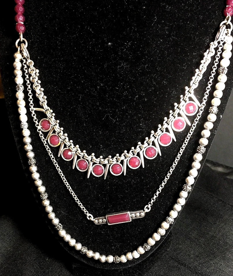 Lucky Brand 2 Piece Necklace With Maroon Stones Southwest Style Silver toned - Image 2 of 4