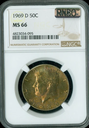 1969 D KENNEDY HALF DOLLAR NGC MS66 MAC RNBO RAINBOW RARE .
