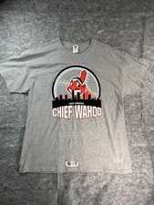 NWOT Cleaveland Indians Mens 2XL Shirt Chief Wahoo Gray Graphic Print