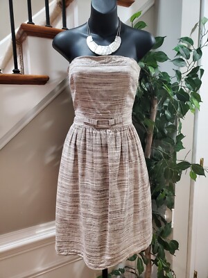 Banana Republic Women's Beige Striped Linen Off The Shoulder Knee Length  Dress 2 | eBay