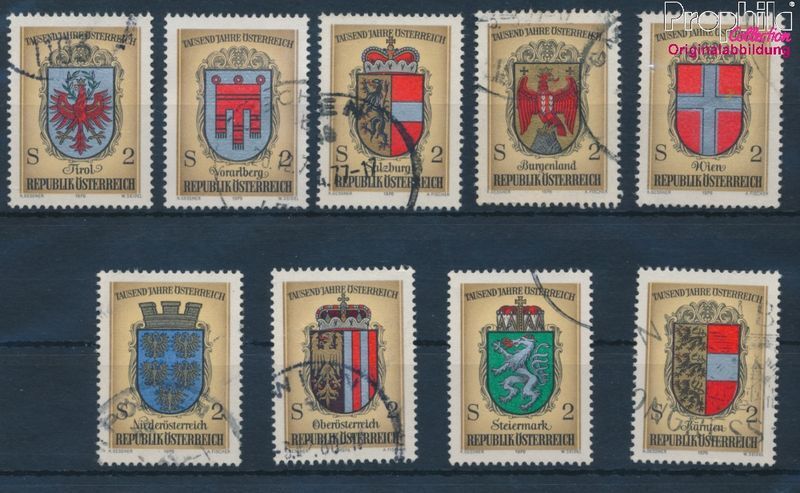 Austria 1976 Stamp Set 1522-1530 MNH - 1000J Crest Commemorative Stamps (Mint Never Hinged)