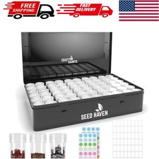 Light Proof Seed Organizer Storage Box with 60 Transparent Bottles  Labels