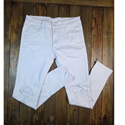 KDNK White Stretch Distressed Skinny Jeans Ankle Zip Denim 5-Pocket Mens