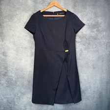 Jupe Women's UK14 Large Navy Jacquard Faux Wrap Shift Dress Work Office Occasion